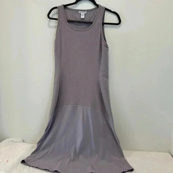 NWOT ATHLETA‎ Ribbed Fit & Flare Midi Dress in Lavender Gray, Sz Small, Athletic - Picture 1 of 8